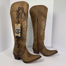 Lane Junk Gypsy Honeysuckle Rose OTK Boots 11 NIB Aged Tobacco Blush Suede
