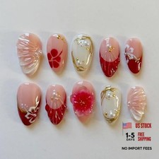 30Pcs Cute Flower Press On Nails Short Almond...