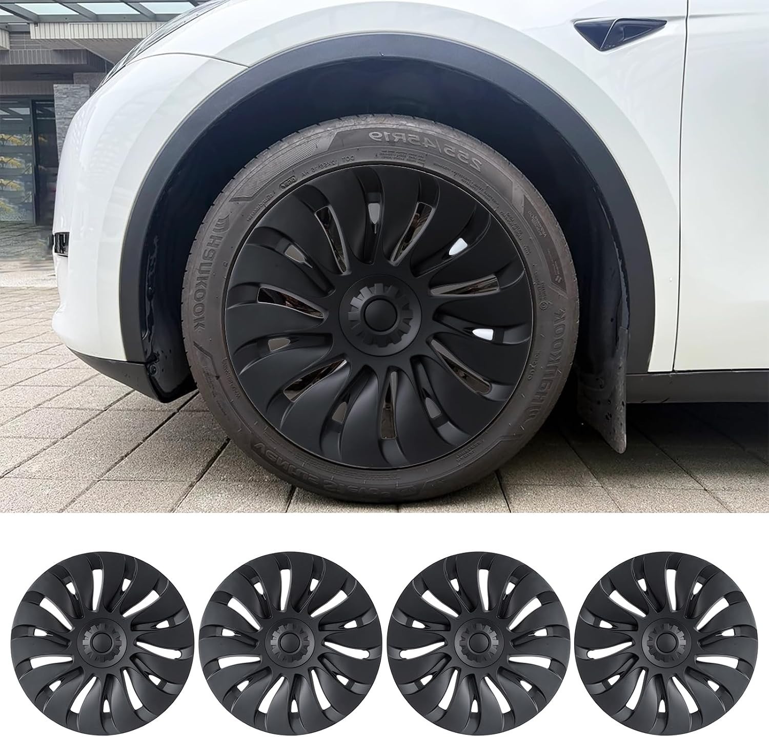 Tesla Model Y 19 Inch Wheel Covers Hubcaps 2020-2024 Aero Style Black Set