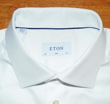 Eton Slim Fit 17.5 36 solid white spread collar luxury cotton dress shirt w1j6
