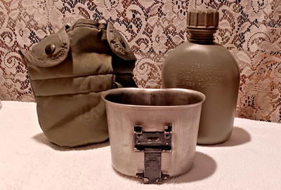 Surplus Military Style Olive Green Plastic Water Bottle with Pouch & Clips