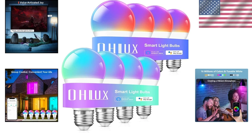 Voice Controlled Smart Bulbs 8Pack, 100W Equivalent, A19 E26 - Image 2 of 4