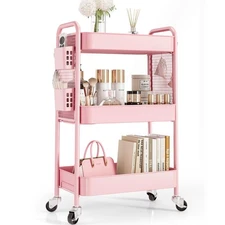 3 Tier Rolling Cart Storage Organizer, Metal Rolling Utility Cart with Wheels...