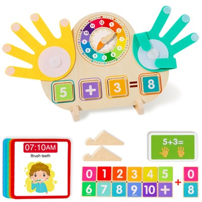 Educational 2 in 1 Math Manipulatives Number Counting Blocks & Teaching Clock...