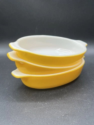 3 Pyrex 700 Yellow Pixie 10oz Au Gratin Casserole Dish Vintage Corning USA Small