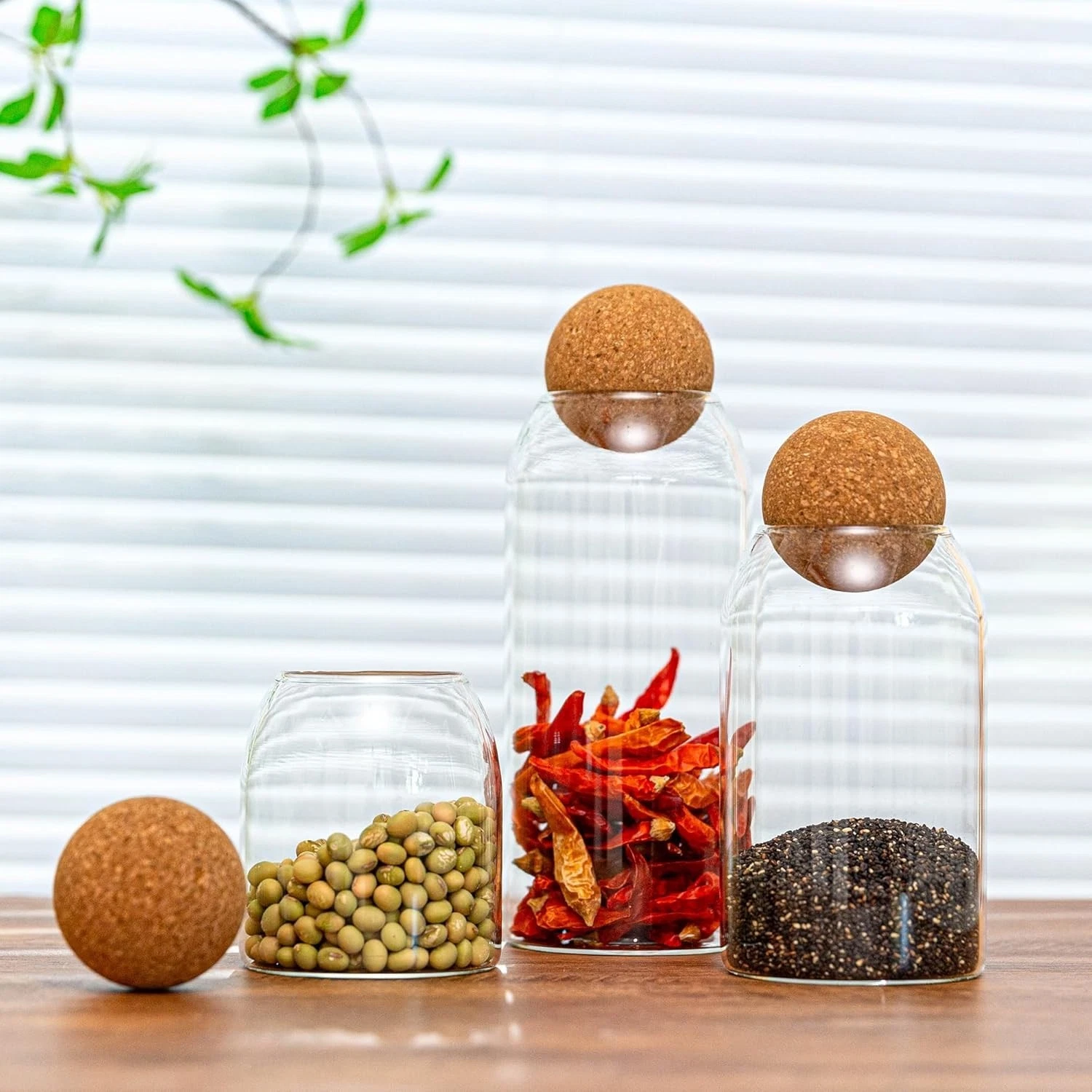 Glass Food Storage Jars with Ball Cork Lids – 3 Piece Set (17-34oz)