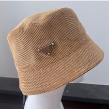 Prada Velluto Coste Corduroy Bucket Hat Orzo Tan XL 2HC137 Made in Italy