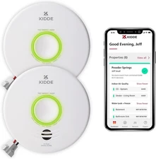 Smart Smoke Detector & Indoor Air Quality Monitor WiFi Alexa Google Kidde 2 PACK