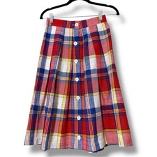 Vintage RLM size 8 average 1970  s 1980  s plaid midi skirt buttons in front