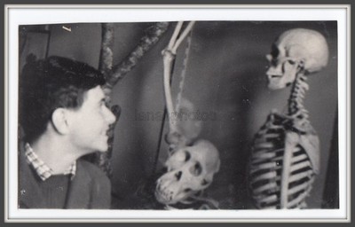 Handsome boy teen Medical school Jokes Anatomy Skeleton Skull Post mortem photo