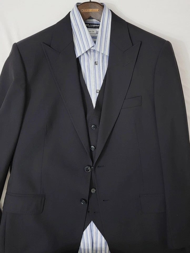 Traje Dolce & Gabbana Hombre Azul Marino Mezcla Lana 3 Piezas Separado 52/54IT (42/44US) Foto 3 de 4