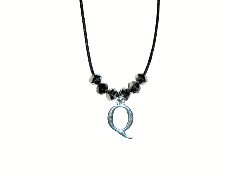 INITIAL "Q" PENDANT NECKLACE (14 1/8"):  HAND-MADE JEWELRY BY T.L.C.
