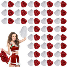 60 Metallic Cheerleading Pom Poms with Handles for Sports and Dance Teams