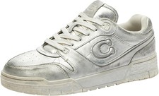  NIB COACH Women's Leather Soho Sneaker  Metallic Silver  Size 7.5 B  195
