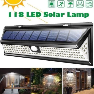 118 LED Lampe Solaire Jardin Extérieur Lumière 3 Modes + Capteur de Mouvement