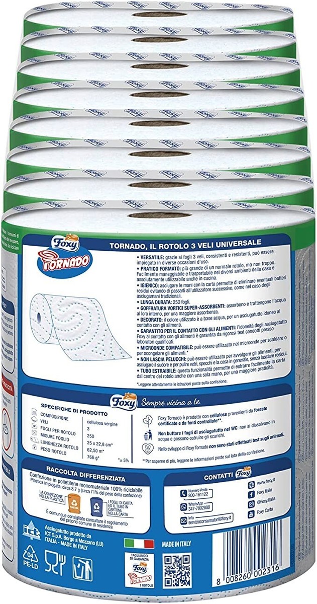 Rotoli Asciugamani ZPAPER 6 Pezzi - Carta Pura Cellulosa 450 Strappi A Rotolo, 2 Veli