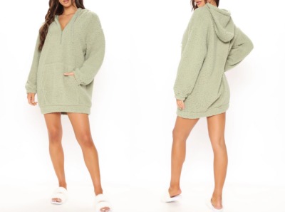 NEW Green Oversized Sherpa Cozy Pullover Hoodie Dress S SMALL Fashion Nova  | eBay
