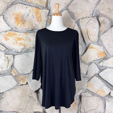 Eileen Fisher Silk Knit Tulip Hem Top Black | 1X
