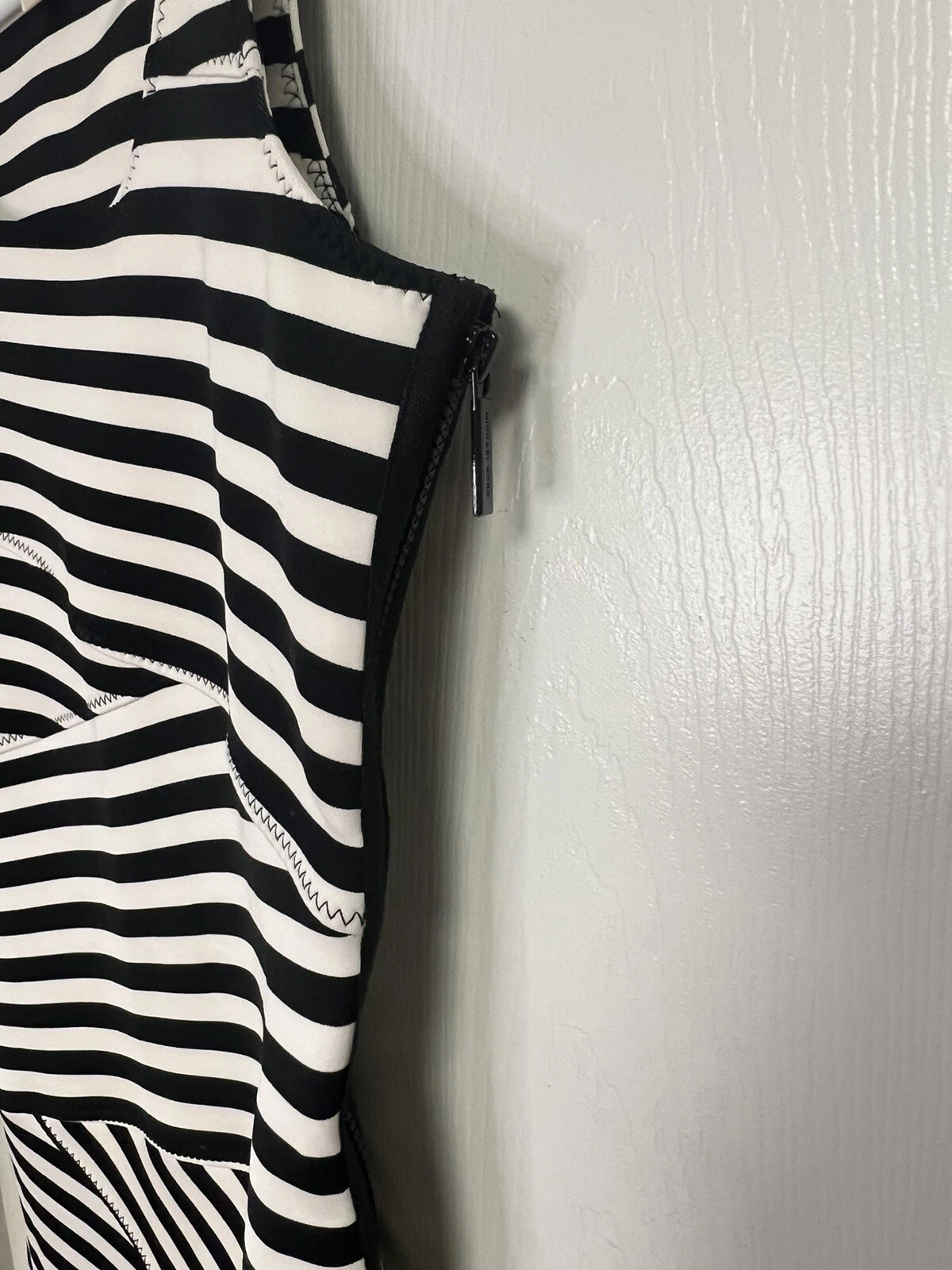 Abito body MICHAEL KORS nero bianco a righe zip laterale elasticizzato festa SCUBA TG 2