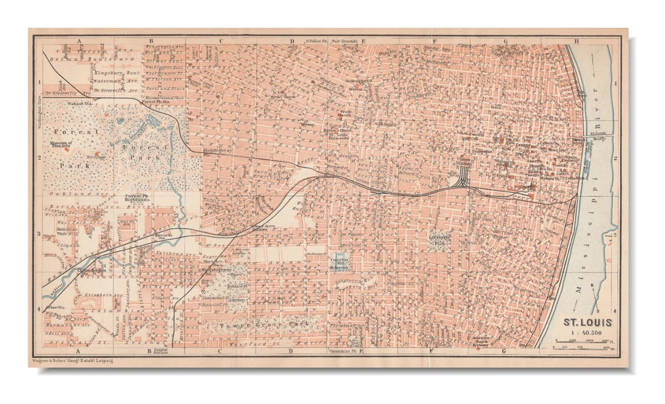 Mapa original de St. Louis plano de ciudad 1909 Missouri Mississippi Foto 2 de 4