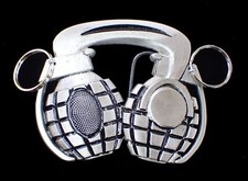 GRENADE HEADPHONES WITH KEY RING PINS BELT BUCKLE MOBTOWN PEWTER NEW