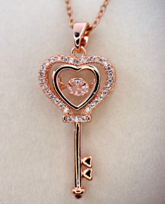 Fifth Ave Rose Gold Rhinestone Concentric Heart Pendant Necklace