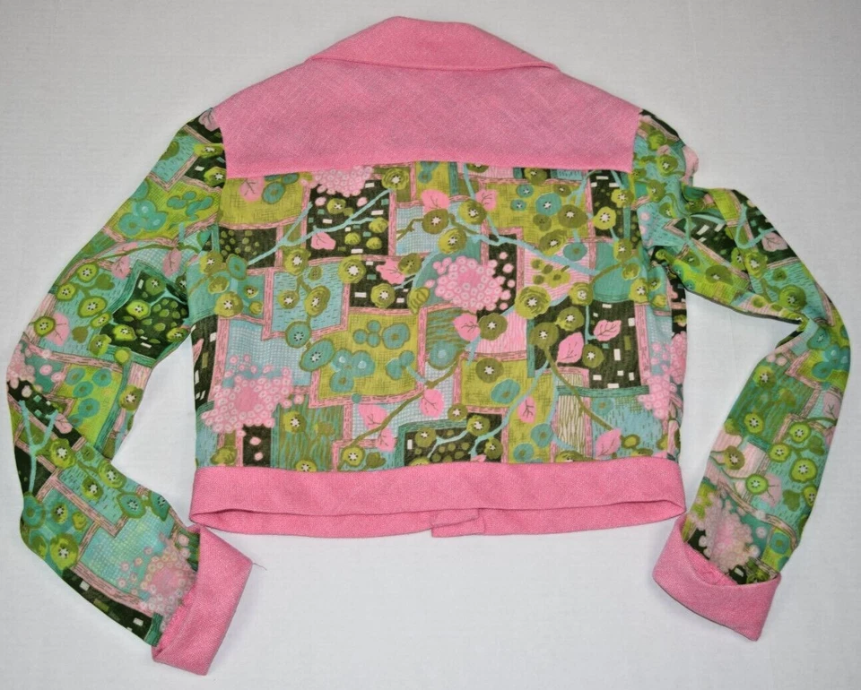 Vintage Shirt Jacket Nancys Size 12 60s Green Pink Linen Blend Waist Length - Image 3 of 4