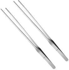 2 Pcs Stainless Steel Polished Extra-Long 10.6 Inch Tongs Tweezers with Precisio