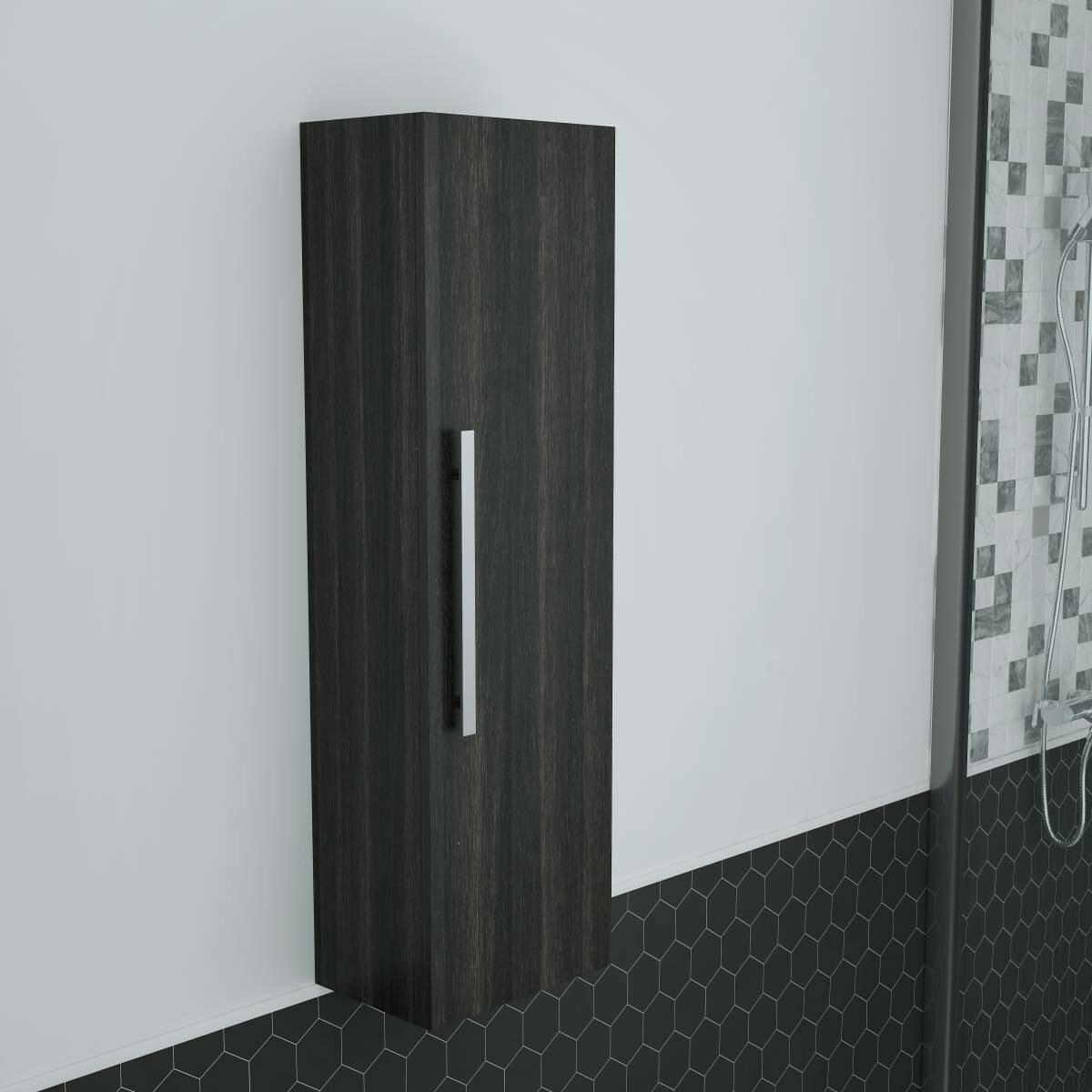 Grey 120cm Wall Hung Tall Cabinet Bathroom Furniture Storage Unit Cupboard
