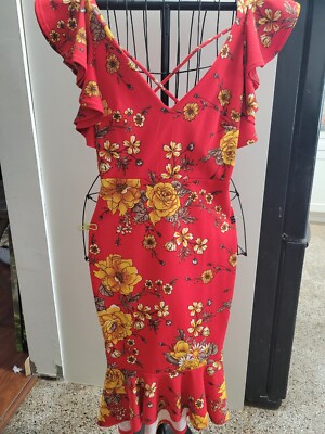 For Fashion Nova Thinking With My Head Floral Midi Dress - Red/Combo Med |  eBay