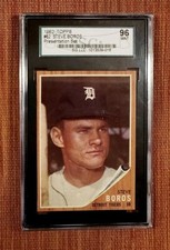 1962 Topps #62 Steve Boros Detroit Tigers Original Baseball Card SGC 9 Mint