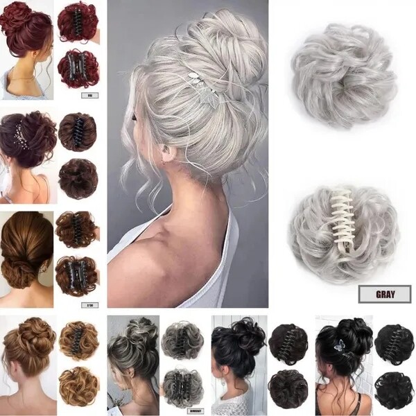 Synthetic Chignon Messy Bun Claw Clip in Hair Piece Wavy  display picture 3