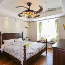 42 Inch Ceiling Fan Light Tiffany Style Chandelier Fan Lamp w/ Remote Fandelier!