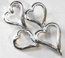 19MM RHODIUM PLATED SOLID 925 STERLING SILVER 4 CURVED HEARTS SLIDE PENDANT