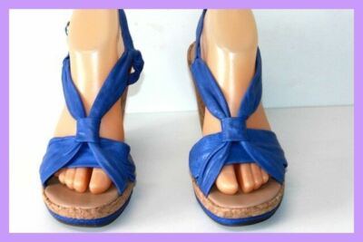 Sandales San Marina En Cuir Bleu Gris - Taille 40, Talons Fins - Très Bon état