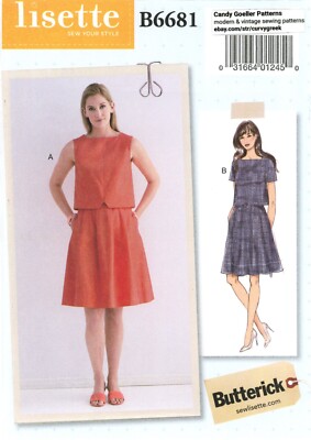 Butterick B6681 Boat Neck Dress w Back-Buttoned Overlay Sz 6-14 - Main Image