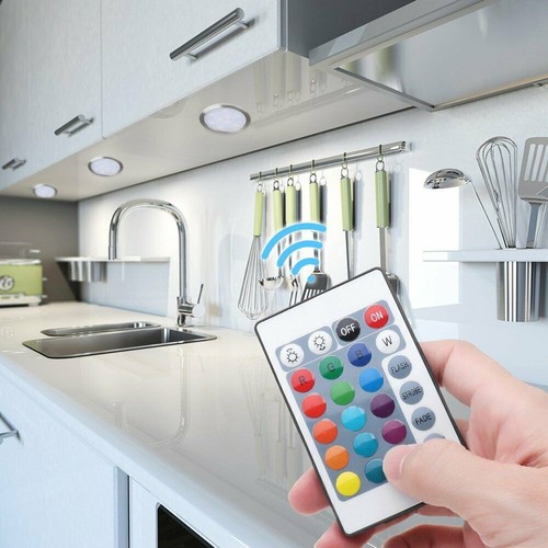 4X RGB LED Under Cabinet Lights Closet Puck Multicolor Display Counter Lighting - Picture 7 of 13