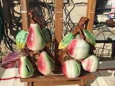 SUPERB 2 BARBOTINE trompe l'oeil  GRAPPE POMMES POIRES  relief ORCHIES TIRELIRE