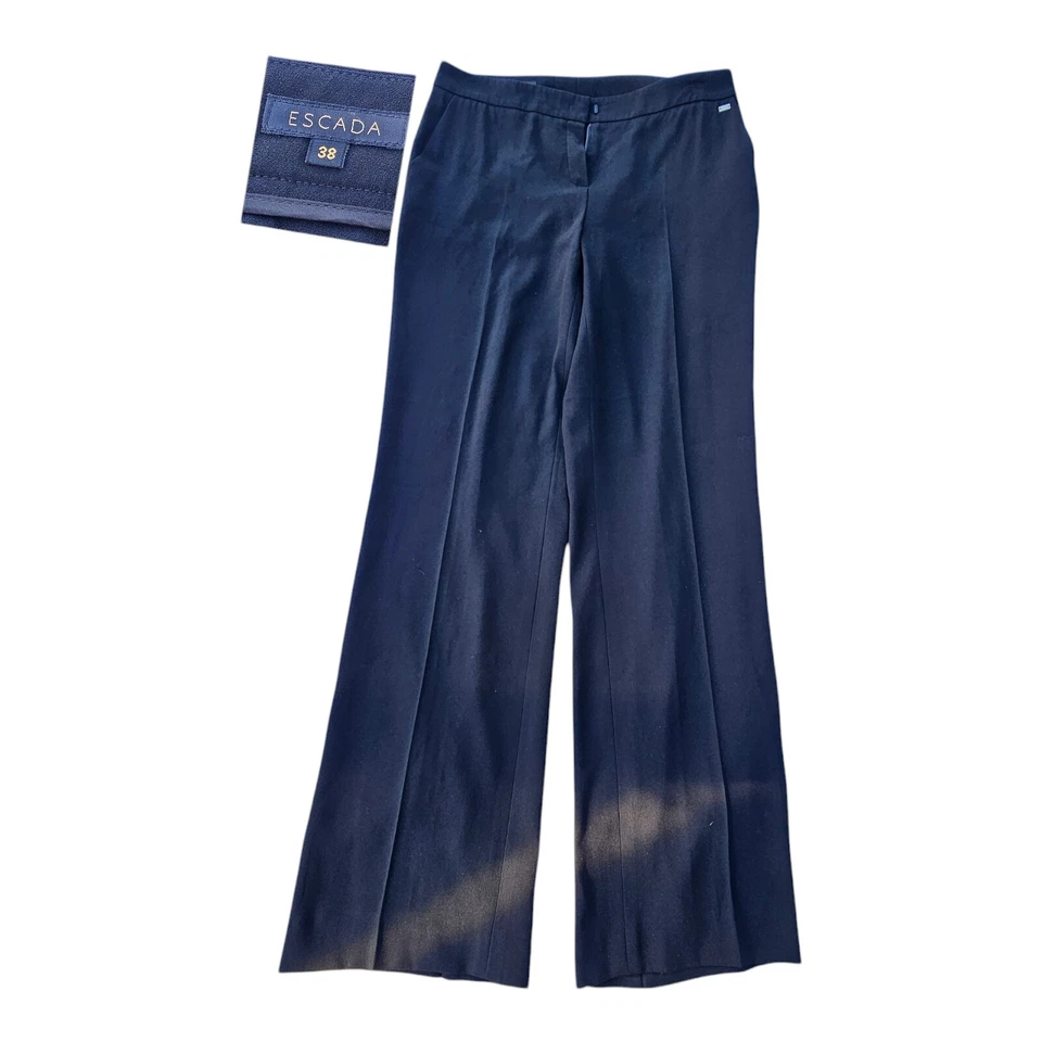 Pantalones ESCADA Mujer 38 Negro Lana Seda Elastizados Cremallera Lateral Pantalones Foto 2 de 4