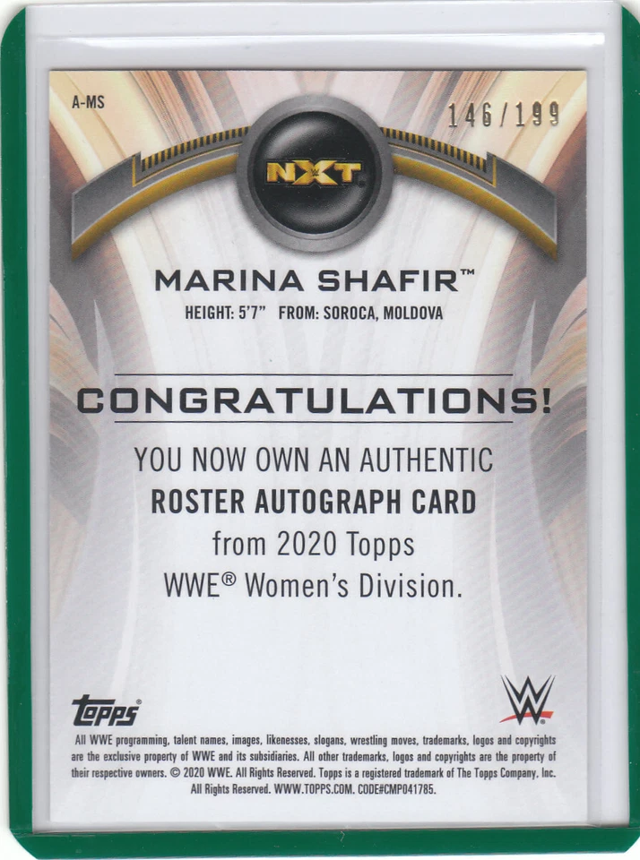 2020 Topps Women's Division Roster Auto #MS Marina Shafir - NXT /199 - Image 2 of 2