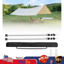 2Pc Tent Pole Telescopic Adjustable Tarp Poles for Camping Canopy Awning Shelter