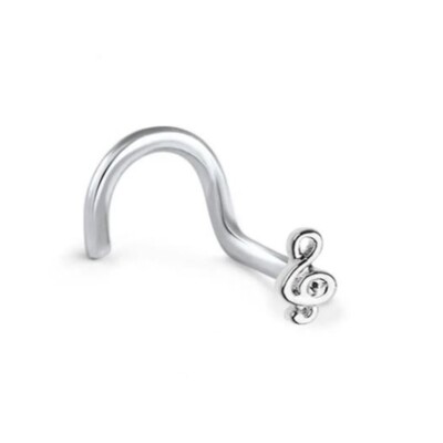Musical Note Hoop 14K White Gold-Plated Silver Mini Music Note L-Bend Nose Hoop Stud Pin ...