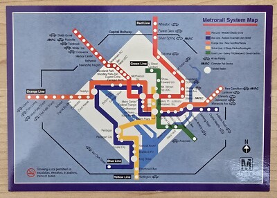 Washington DC - Metrorail System Map - Vintage Postcard