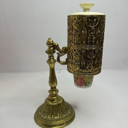 Vintage Brass Tone Metal Decorative Dixie Cup Dispenser Holder Bathroom Vanity - Picture 3 of 6