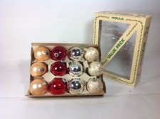 12 Vintage MADE IN USA 2-1/2" Assorted Glass Ball Christmas Tree Ornaments & Box