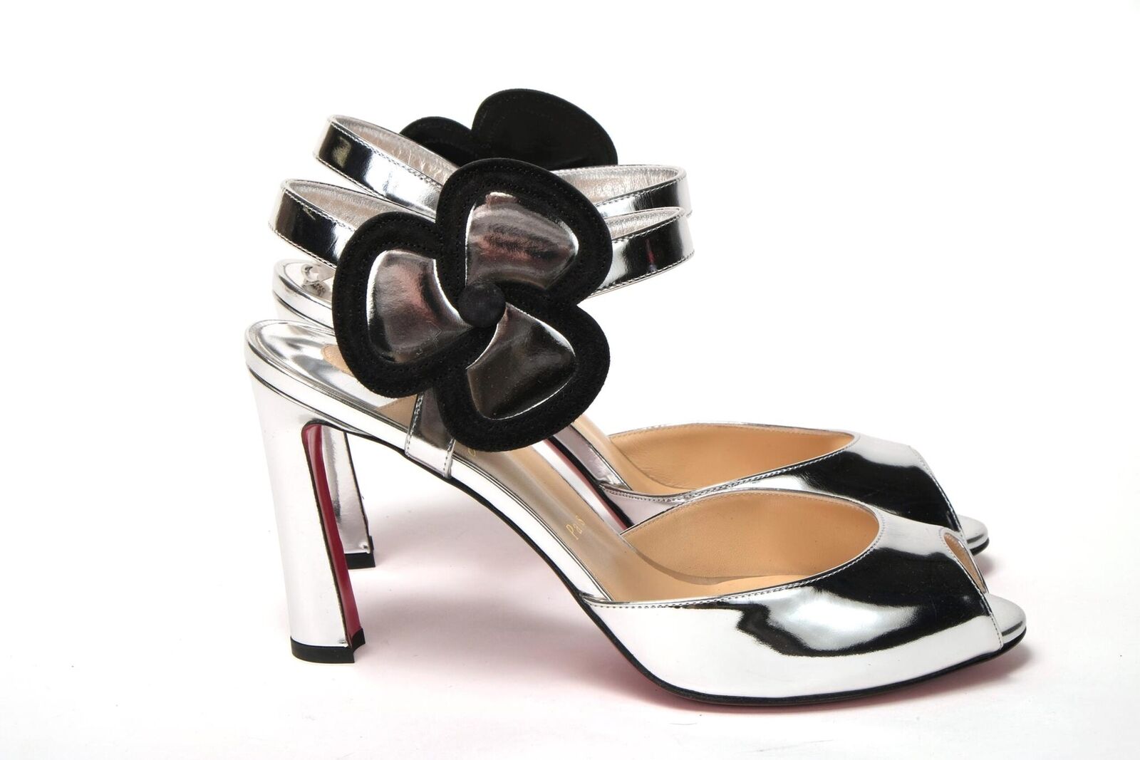 Christian Louboutin Pansy 85 Women Silver Sandals Suede Ankle