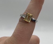 ATI Sterling Silver 925 rectangle CUT YELLOW CITRINE SOLITAIRE Ring size 8