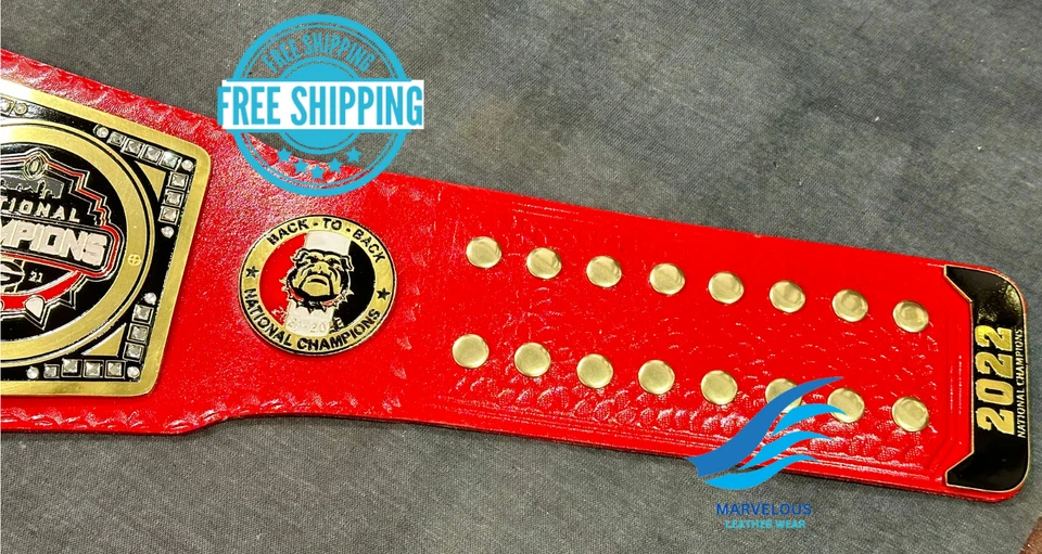 Новый GEORGIA BULLDOG национальный чемпионат ремень взрослый размер 2 мм латунная пластина красный - Изображение 4 из 4