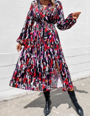 plus size satin long sleeve dress Xscape Plus Size Satin Long Sleeve Faux Wrap Gown, Womens, 22W, Black