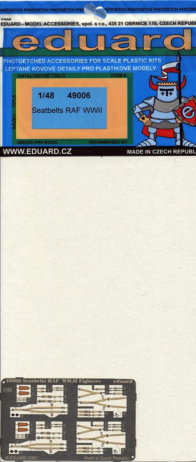 Eduard 49006 RAF WWII Seatbelts 1/48 Scale Color Photoetch Detail Set